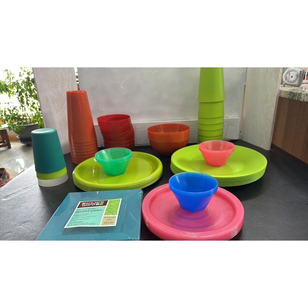 lot  71 of Plastic Picnic Party Plates bowls Glasses